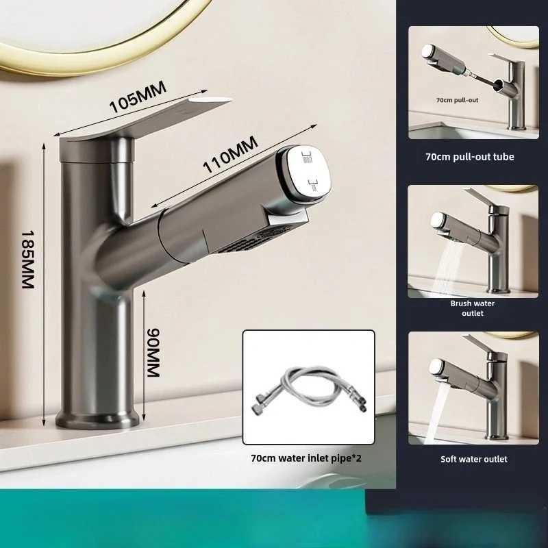 Refined copper stretching faucet Modern Bathroom Sink Faucet Single Handle Deck Mounted Wash Basin Water Tap Hot And Cold Mixer M251129-image-1086591322