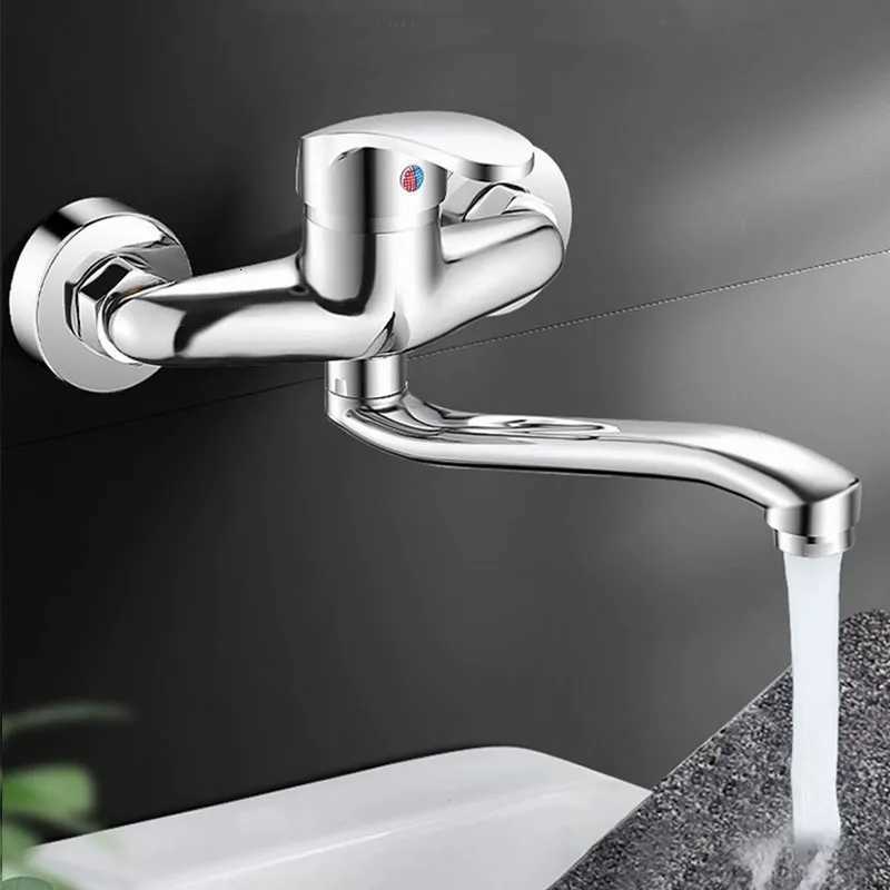 Wall-mounted Double Holes Basin Faucet HotCold Water Mixer Tap Single Handle Wash Chrome Finish Bathroom Mixer Taps M251129-image-1086592045