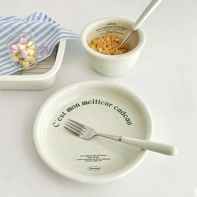 Luxury Korean Style Sesame Gla Ceramic Tableware Retro He Salad Bowl Breakfast Plate Serv Childrens Round Dining Utensils Y251129-image-1086623479