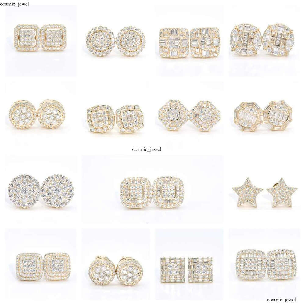 Wholesale Vvs Diamond Earring Factory Price 10k 14k 18k Solid Gold Round Brilliant Cut Moissanite Hoop Stud Earrings Men Women 5e