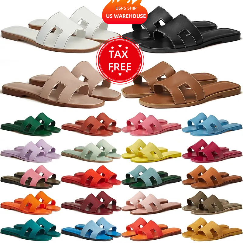 With Box Designer Slippers Slides Classic Flat Leather Slipper Sandals Summer Lazy Luxury Big Head Rubber Flip The British Orange Carriage Women-image-931665528