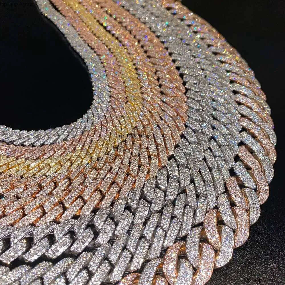 Fine Jewelry In stock 925 Sterling Silver VVS Moissanite Diamond Iced Out Miami Cuban Link Chain Necklace For Men ca