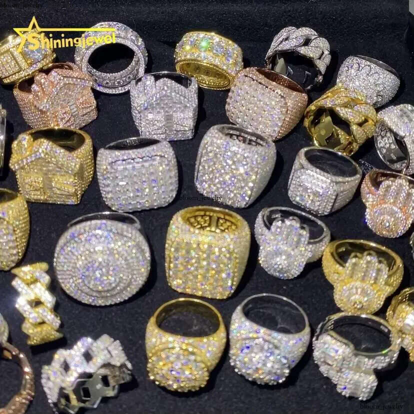 Hot Sale Multiple Choice Custom Iced Out Hip Hop VVS Moissanite 925 Sterling Silver Rings Diamond Jewelry Ring for Men 3c