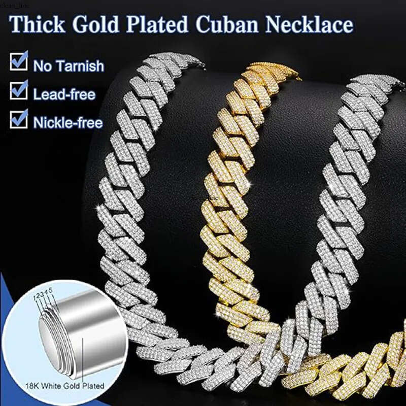 20MM Width Link Chain Mens Iced Out Miami Cuban Necklace Silver/Gold Bling Diamond Hip Hop Jewelry for Men Women 26