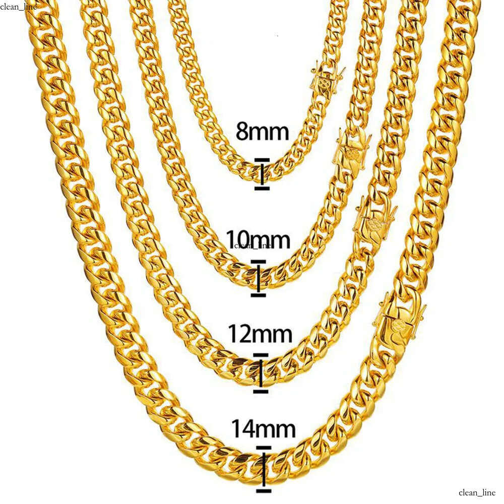 6-22mm Hip Hop Stainless Steel Miami Cuban Link Chain Bibcock Clasp Mens 18K Real Gold Plated Jewelry e7