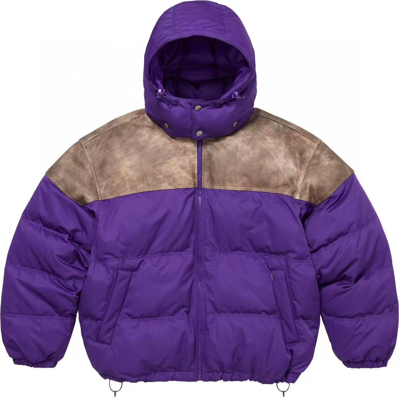 25fw leather yoke puffer jacket zip hooded pullover winter new men down jackets Zip Hoodie