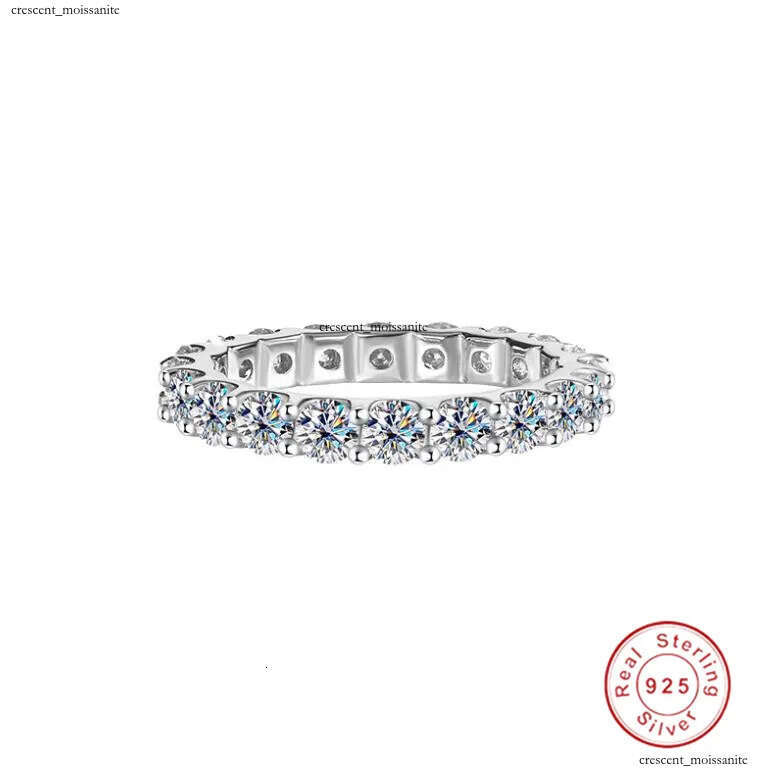 2024 Sparkling Gorgeous Handmade Full Round Cut Moissanite Diamond Gemstones Wedding Rings Pure 100% 925 Sterling Silver Party Eternity Women Band R