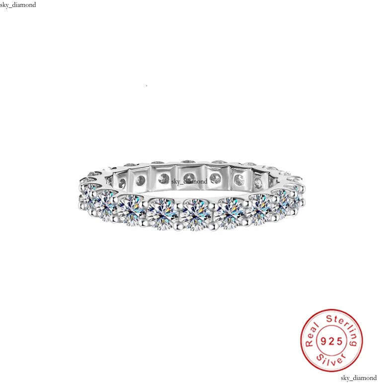 2024 Sparkling Gorgeous Handmade Full Round Cut Moissanite Diamond Gemstones Wedding Rings Pure 100% 925 Sterling Silver Party Eternity Women Band R