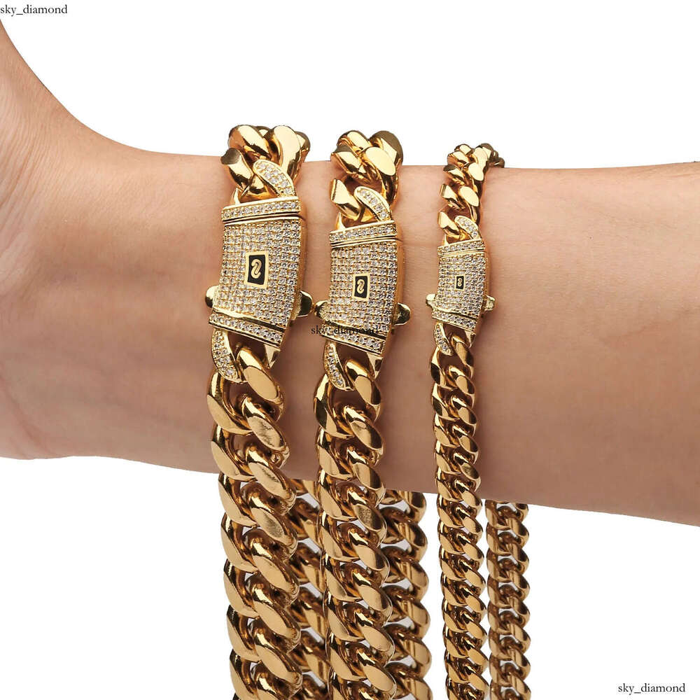 6-14mm Hip Hop Solid Stainless Steel Miami Cuban Link Chain Zircon Clasp Mens Simple High Polished Jewelry fe