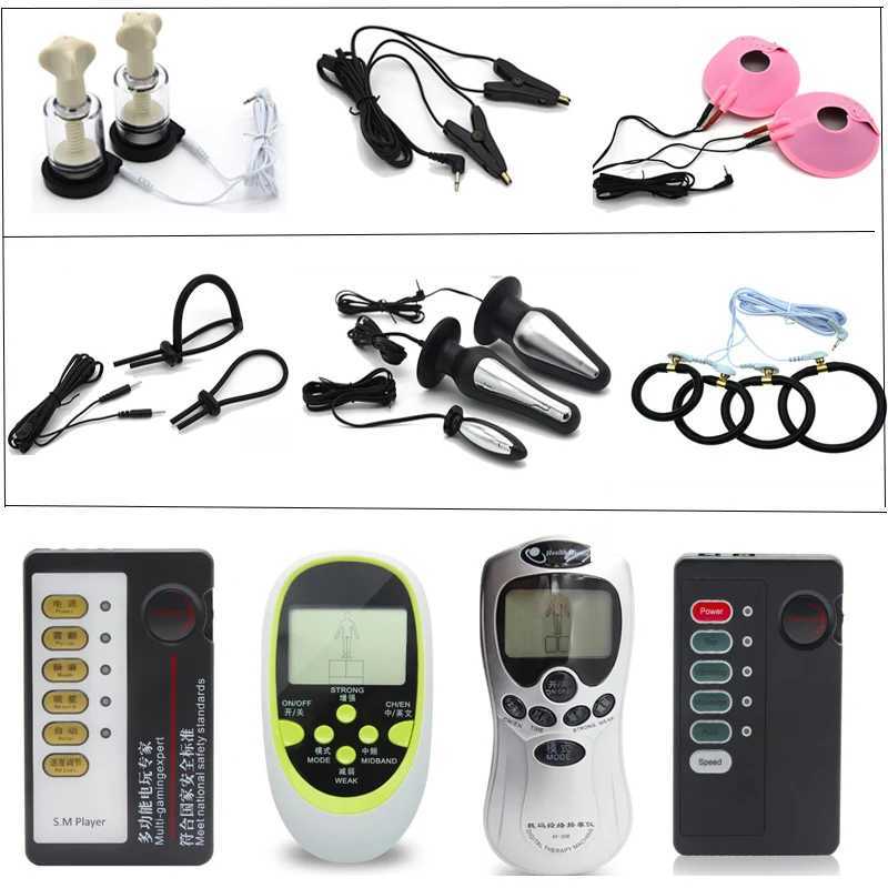 Kit d'amortisseur électrique Balle anale vibratrice d'impulsion de file d'impulsion électro-stimulation des pinons de mamelon clitoris pénis choc