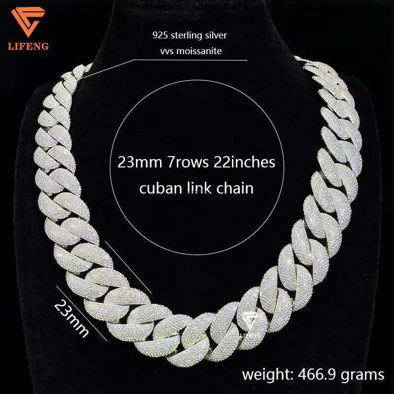23mm High Quality Hip Hop Jewelry Big Cuban Link Chain Custom Mens Necklace Iced Out VVS Moissanite Diamond With Gra Certified c2