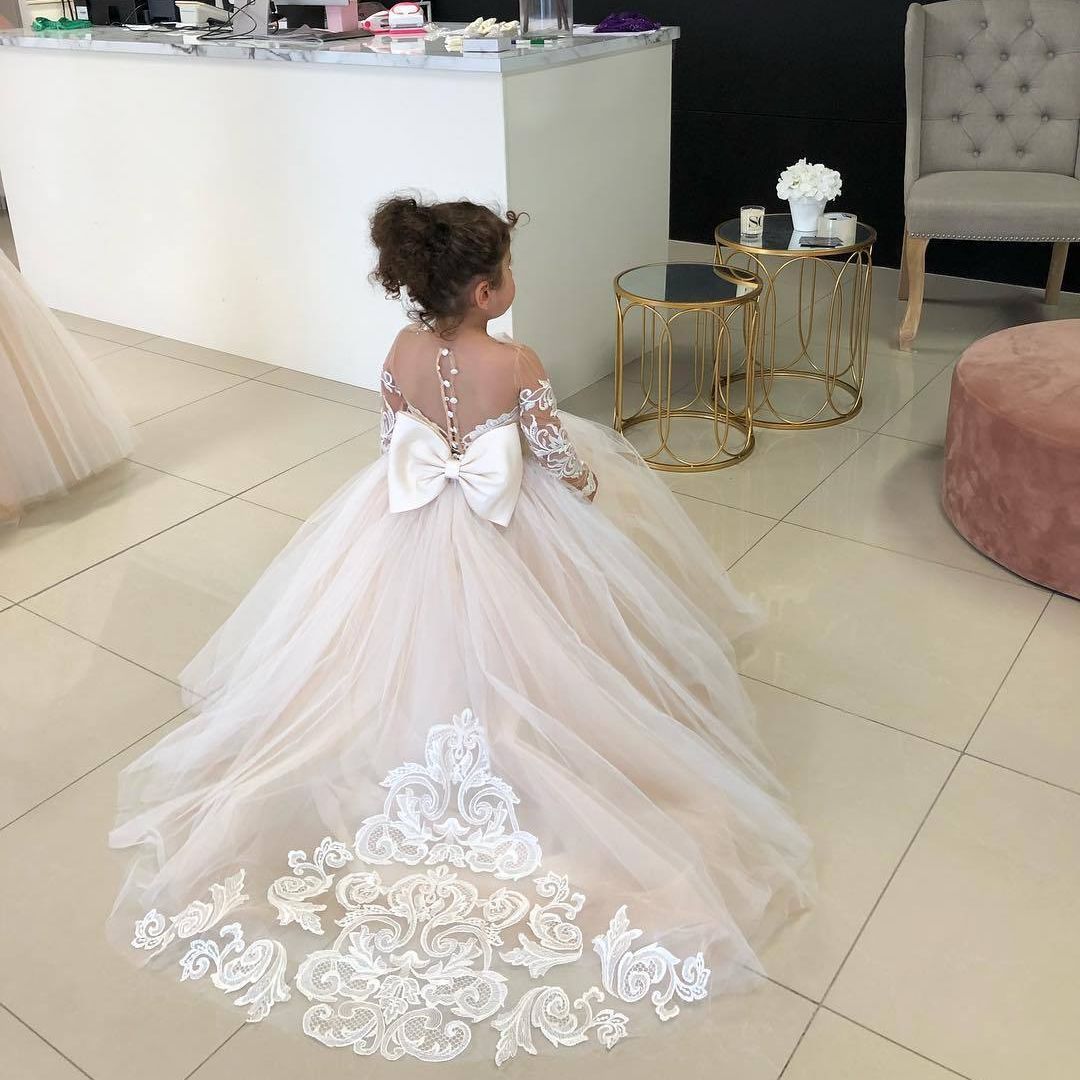 FATAPAESE 2-14 Years Lace Tulle Flower Girls Dress Princess for Kid Child Wedding Party Juniorbridesmaid Maxi Ball Gown Evening 240412-image-965531210