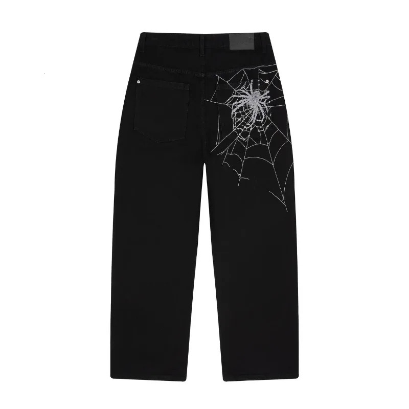 Y2K man jeans vintage Spider web embroidery vintage pattern wide leg pants American style street wear Rock Hip Hop Denim jeans 251129