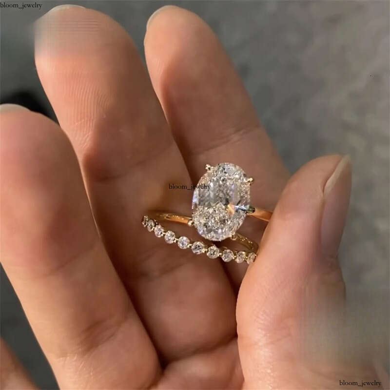 Custom Elegant Style 14k Solid Gold IGI Certificates Bridal Jewelry 3Ct CVD Lab Grown Diamond Oval Engagement Band Ring Set b8