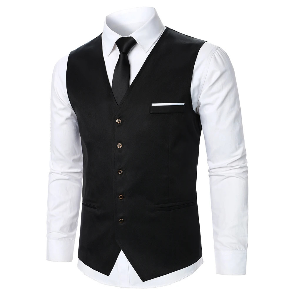 Mens suit vest jacket solid color contrast decoration chest pocket classic casual business fashion slim fit mens wear 250427BJ