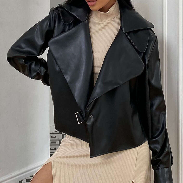 Veste en cuir Style moto rétro pour femmes, Melard transfrontalier, grand revers, polyvalent, élégant, manteau de luxe de styliste