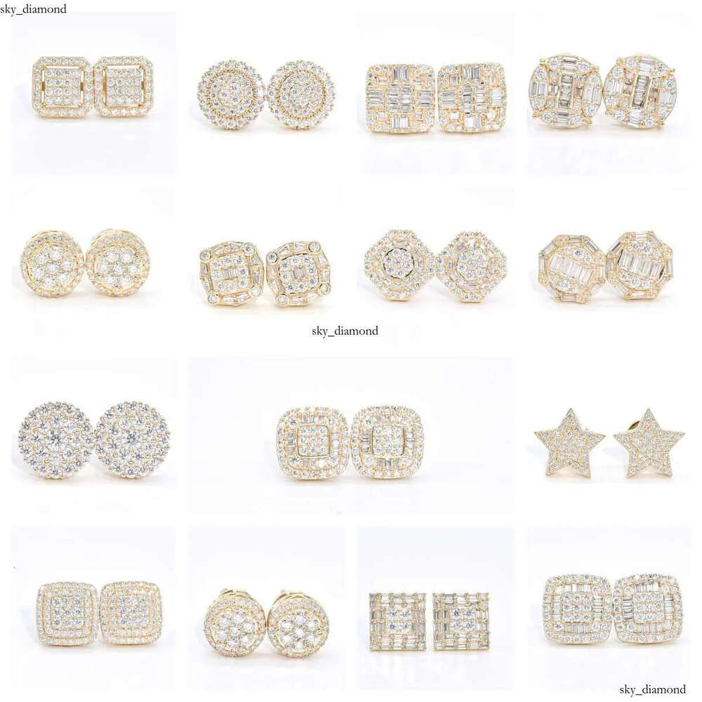 Wholesale Vvs Diamond Earring Factory Price 10k 14k 18k Solid Gold Round Brilliant Cut Moissanite Hoop Stud Earrings Men Women 1d
