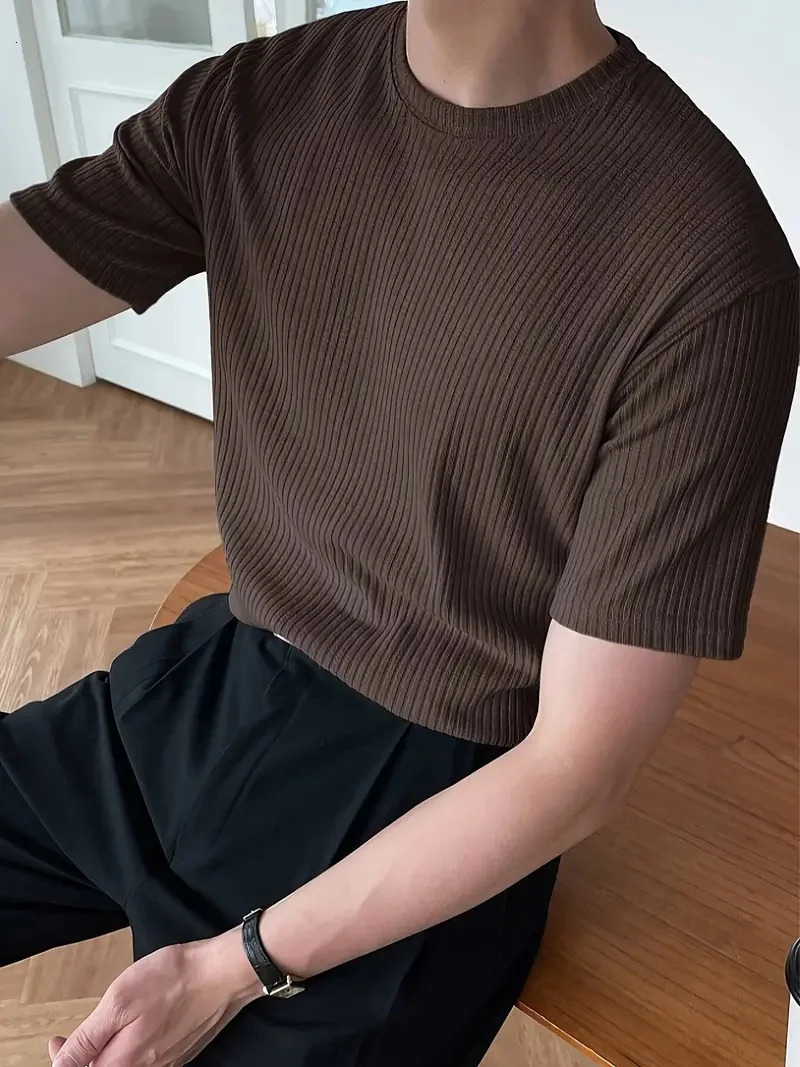 ice silk short sleeved mens summer T-shirt lightweight casual version sports breathable round neck mens top 250427BJ