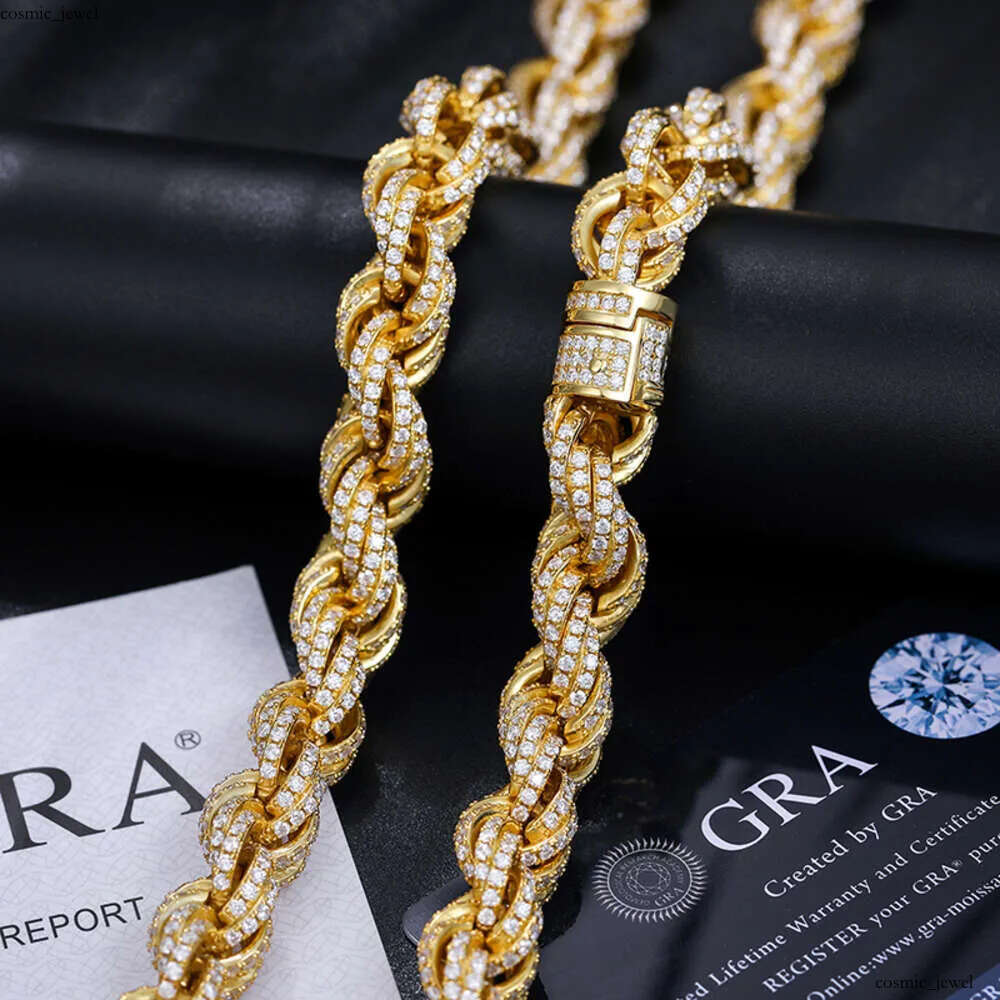 Dropshipping Pass Diamond Tester Iced Out Moissanite Rope Chain Lab Gemstone Twist Necklace 925 Sterling Silver for Men Hiphop 2a