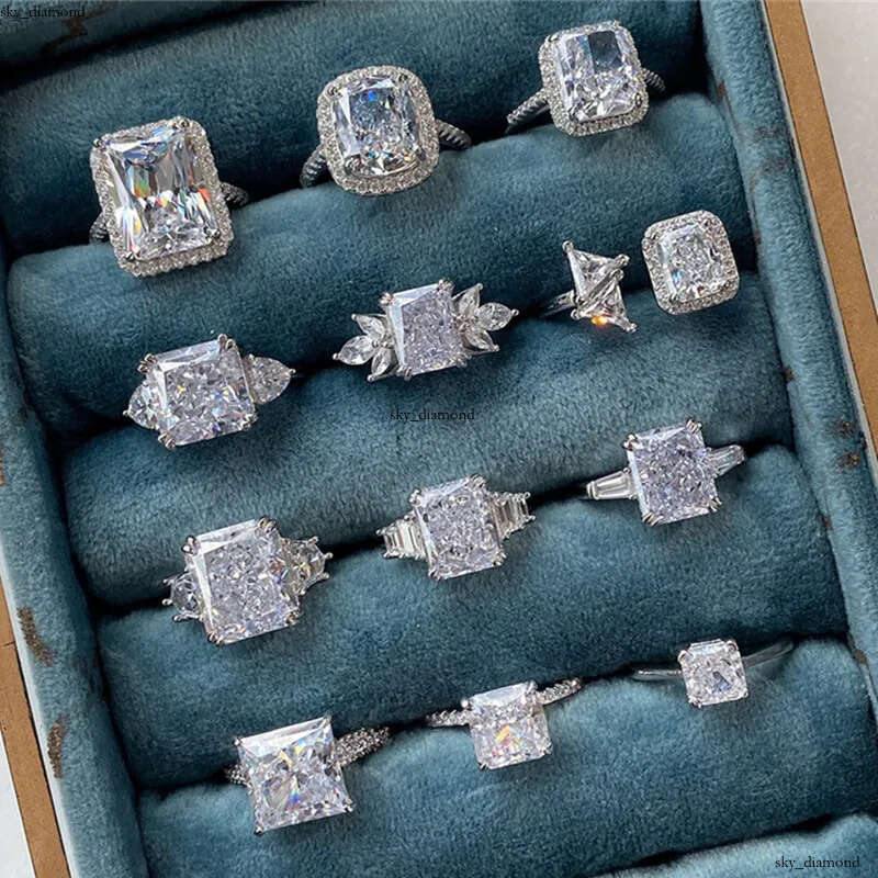 luxury designer diamond ring for woman wed 925 sterling silver 8A cubic zirconia iced out round sqaure engagement wedding eternal love rings womens