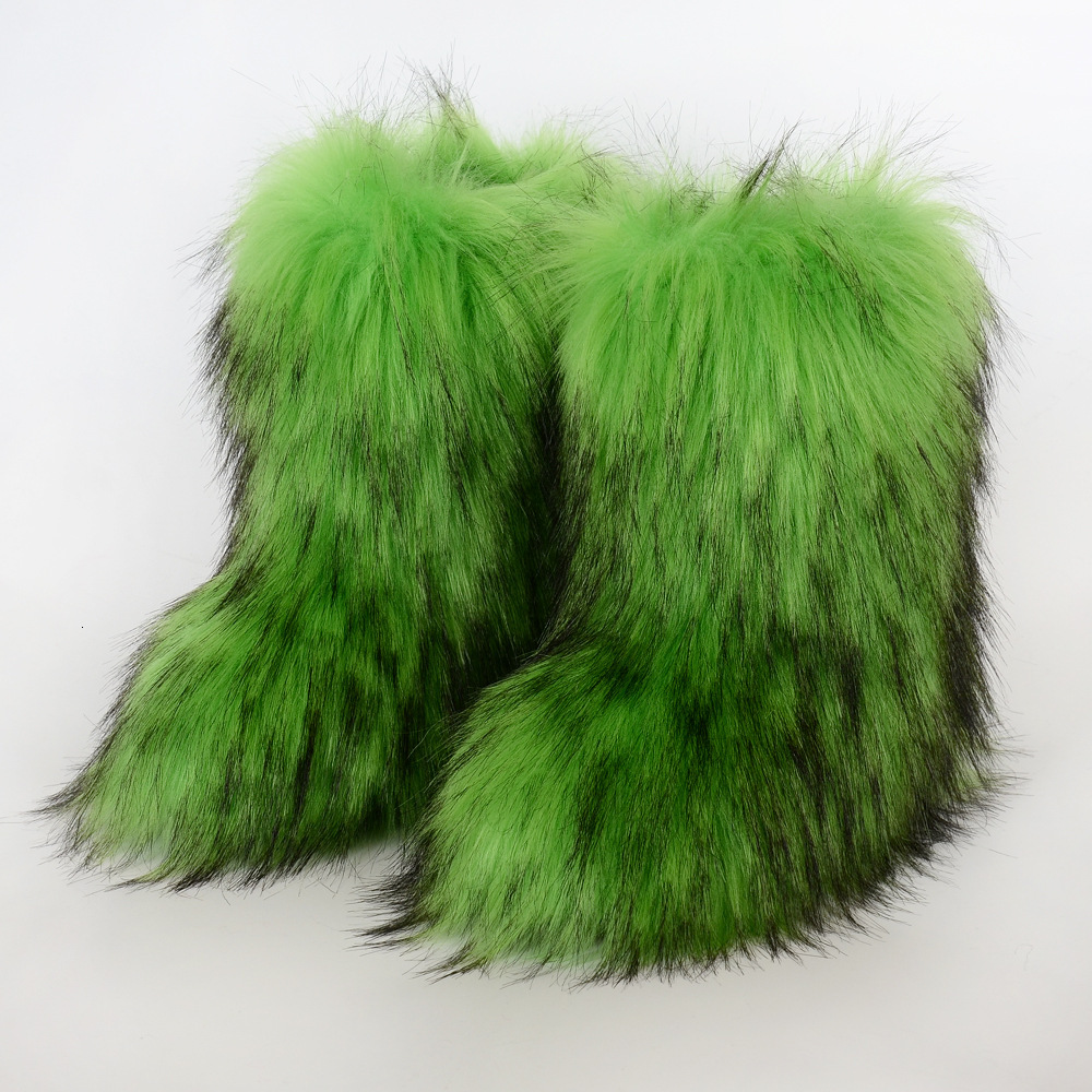 Bottes de neige pour femmes d'hiver commerce de mode étranger en peluche longue fourrure mi-mollet imitation peau de renard de raton laveur botte