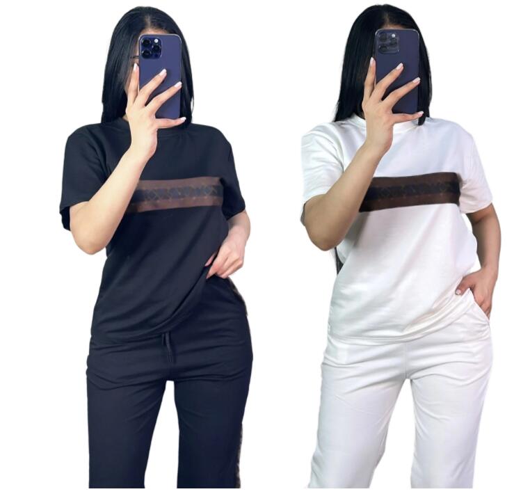 Womens Tracksuits Tops and wide leg Pants Clothing Designer Track Suit Casual Two Piece Set Round Neck Short Sleeve T shirts Trousers suits