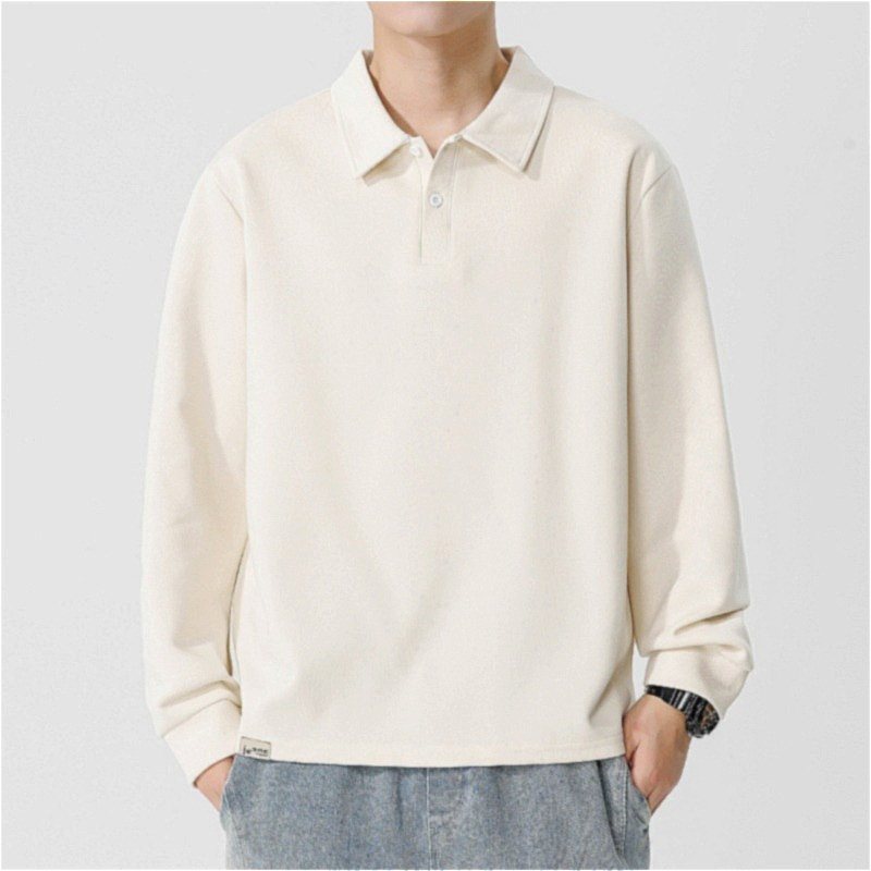 H384 Men Long-sleeved Autumn and Winter Heavy Loose Solid Color Lapel Youth