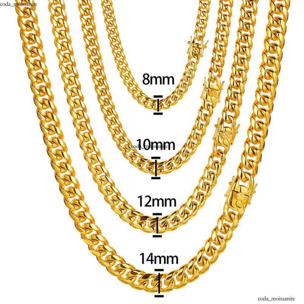 6-22mm Hip Hop Stainless Steel Miami Cuban Link Chain Bibcock Clasp Mens 18K Real Gold Plated Jewelry 5c