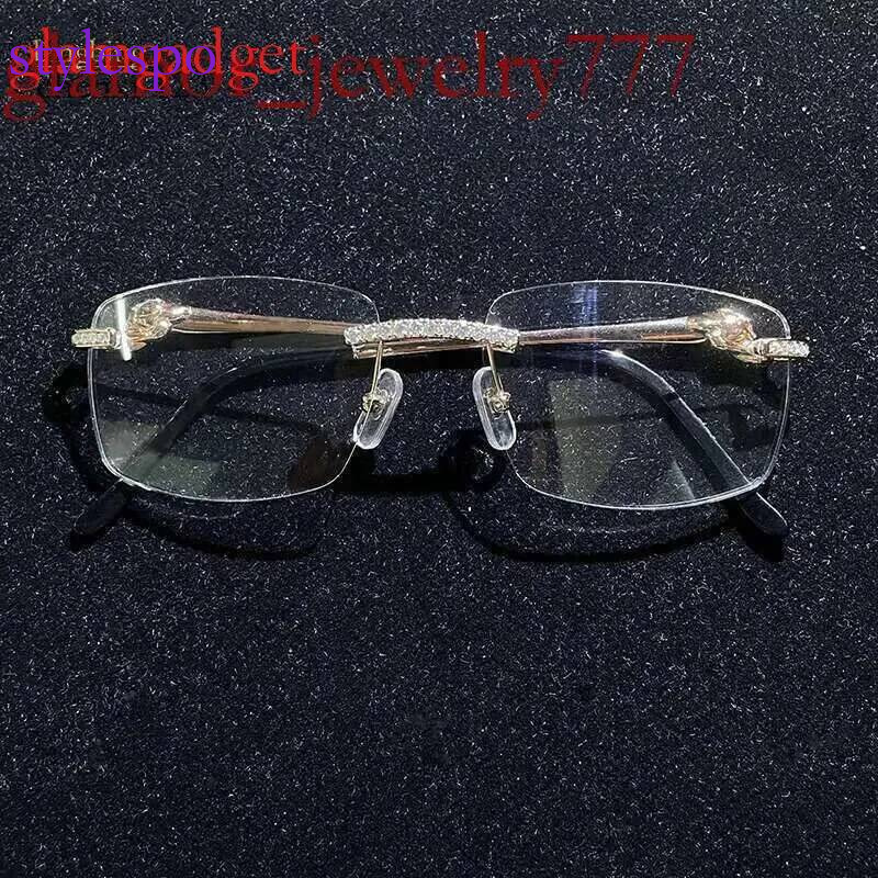 Designer Custom Hip-hop Jewelry Clear Lens Plated VVS Moissanite Glasses Gold for Men Women Yellow Sunglasses Gift Box AlloyMoissanite glasses