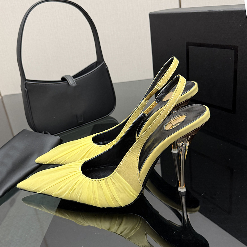 Spring and summer new lace pleated pointed high heel sandals 10.5cm thin heel fashion formal shoes luxury designer patent leather dream evening dres