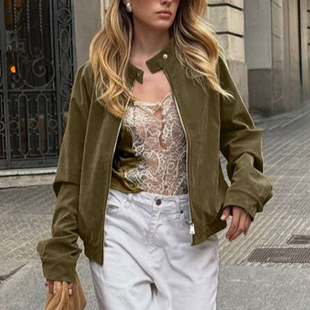British Style Retro Dark Green Trench Coat For Women Stand Collar Long Sleeve Loose Fit Casual Versatile Jacket Luxury Designer
