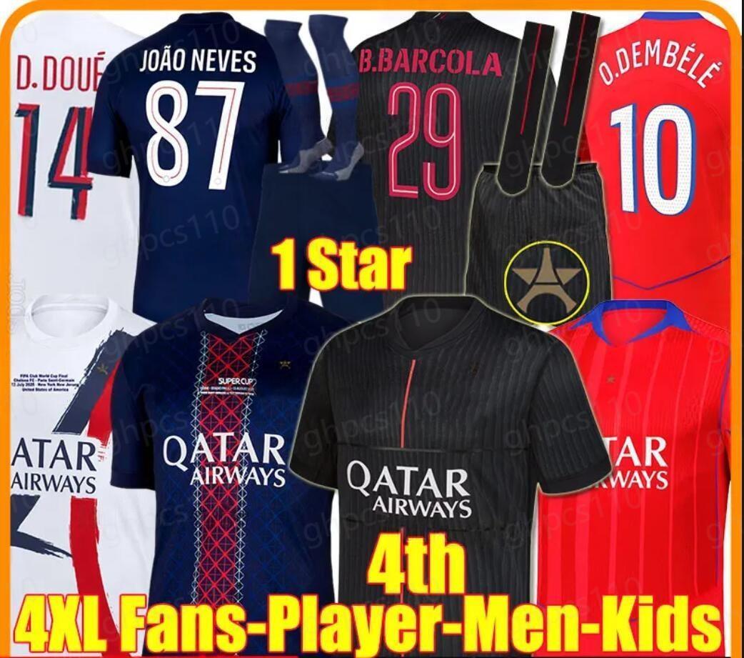 2025 2026 maillot de foot Kvaratskhelia soccer jerseys CHEVALIER JOAO NEVES HAKIMI football shirtS 25 26 hommes BARCOLA Zaire-Emery O.Dembele PAR-image-975277258