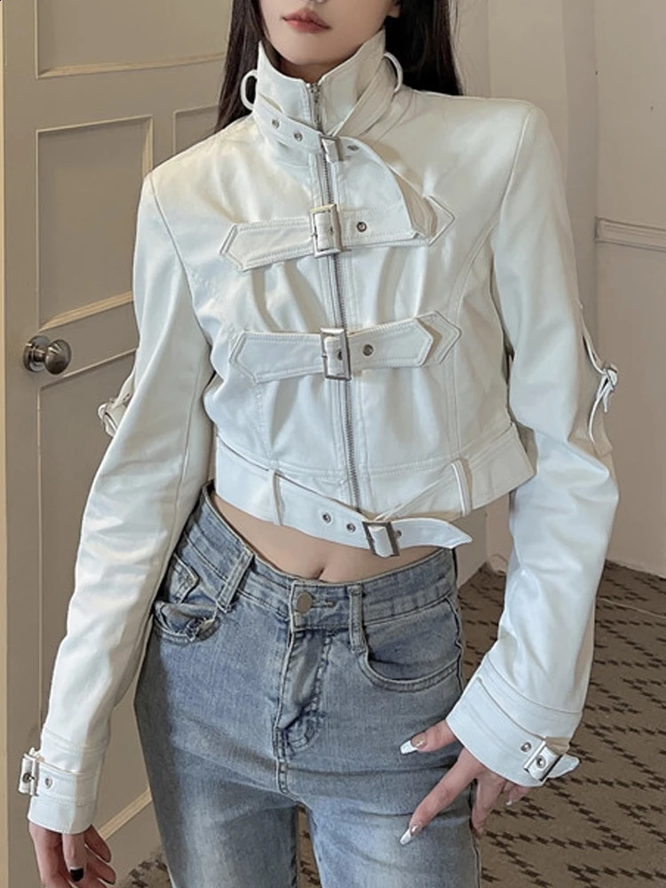 SONNEESD American Style Streetwear Harajuku Zipper Full Sleeve PU Coat Vintage Locomotive Cowgirl Fashion Short Jacket 250122