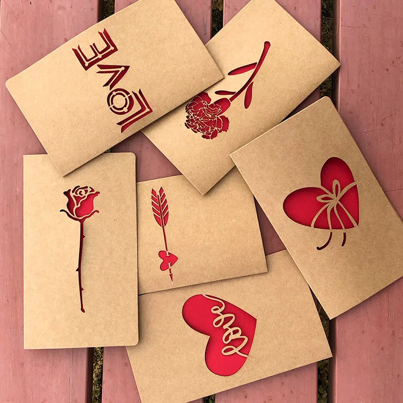 6pcs Valentines Day Mothers Day Greeting Card with Envelope Hollow Heart Flowers Gift Card Party Supplies Wedding Invitation 250120 K260318-image-1098004404