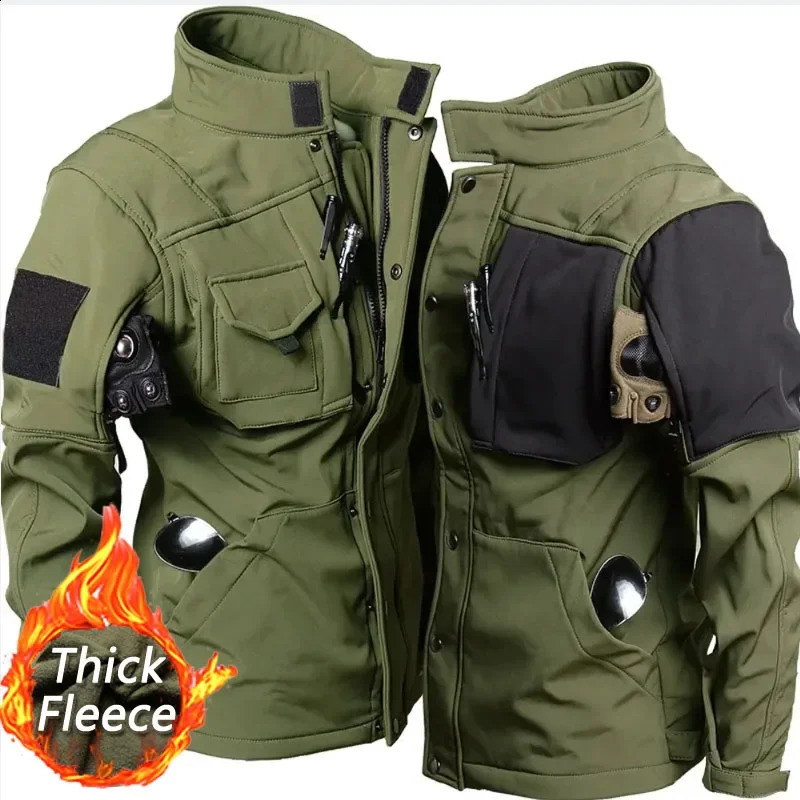 Tactical shark soft shell jacket mens wool waterproof outdoor combat multi pocket cargo windproof 250122Z
