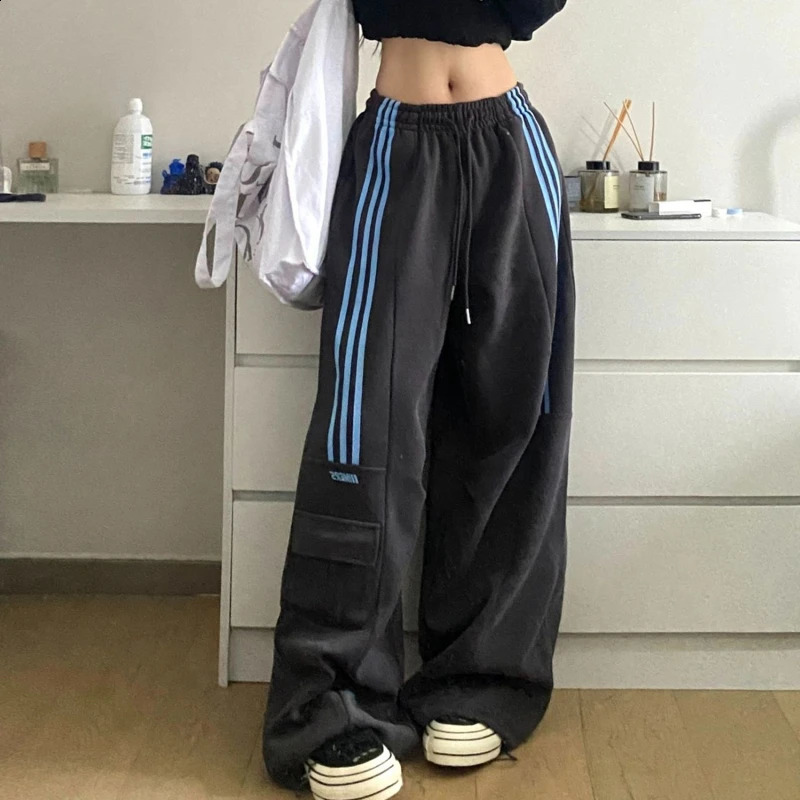 Pantaloni gambe larghi in stile retrò americano Stripe solide Stries Elastic High Waist Culletta per pantaloni sportivi dritti casual 250122 250122