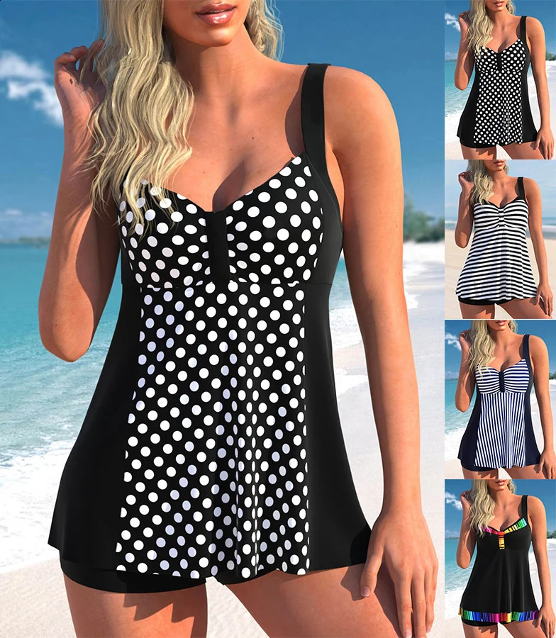 Summer Womens Two-piece Classic and Durable White Polka Dot Swimsuit Sexy Holiday Beach Vest Skirt Set S-6XL 250109