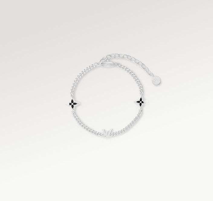 With BOX Couples Unisex Men Charm Bracelets Black Flower Silver Chains Luxury Bracelet 316L Stainless Steel Brand Jewelry For Wedding Jewelry