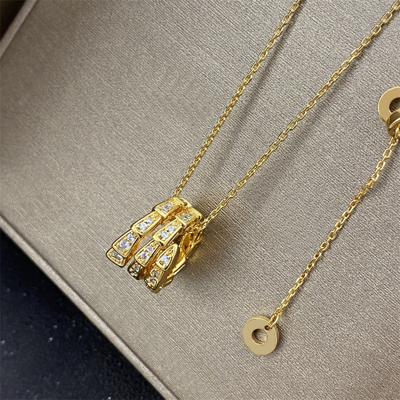 New Fashion Women Silver Rose Gold Stainless Steel Snake Head Zircon Animal Pendant Necklace Sets Jewelry-image-1043487367