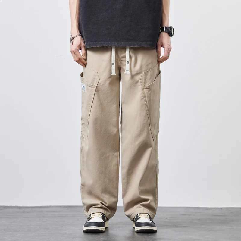 Mens Cargo Pants Drawstring With Multipocket Casual Baggy Streetwear Sweatpants Man Outdoor Hiking Twill Track Jogger Trousers 250118Z