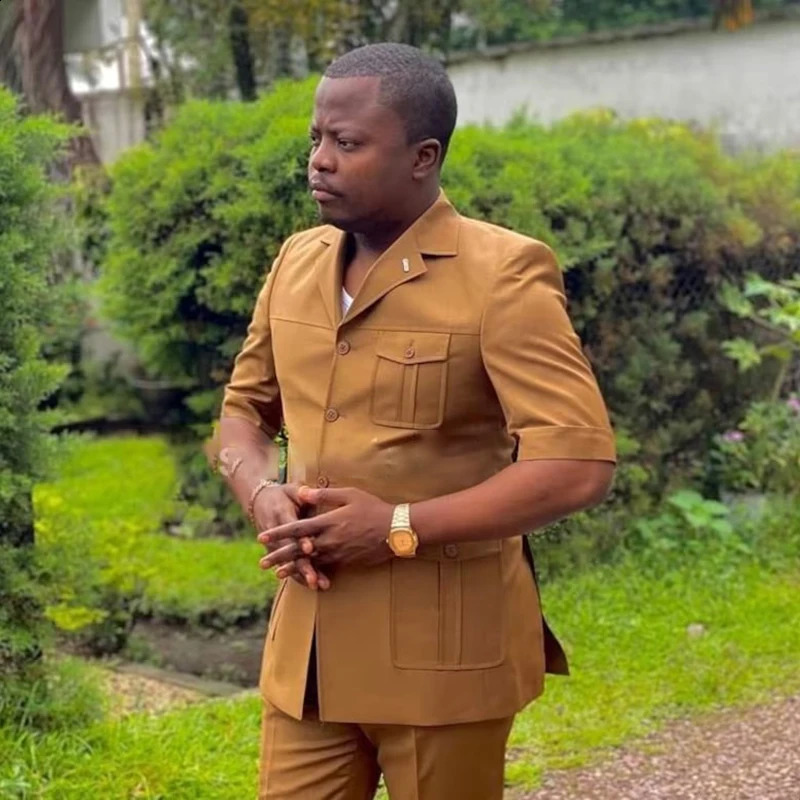 STEVDITG Casual Mens Suits Short Sleeve Single Breasted Double Back Vent Bespoke 2 Piece Jacket Pants Costume Homme Slim Fit 250121Z