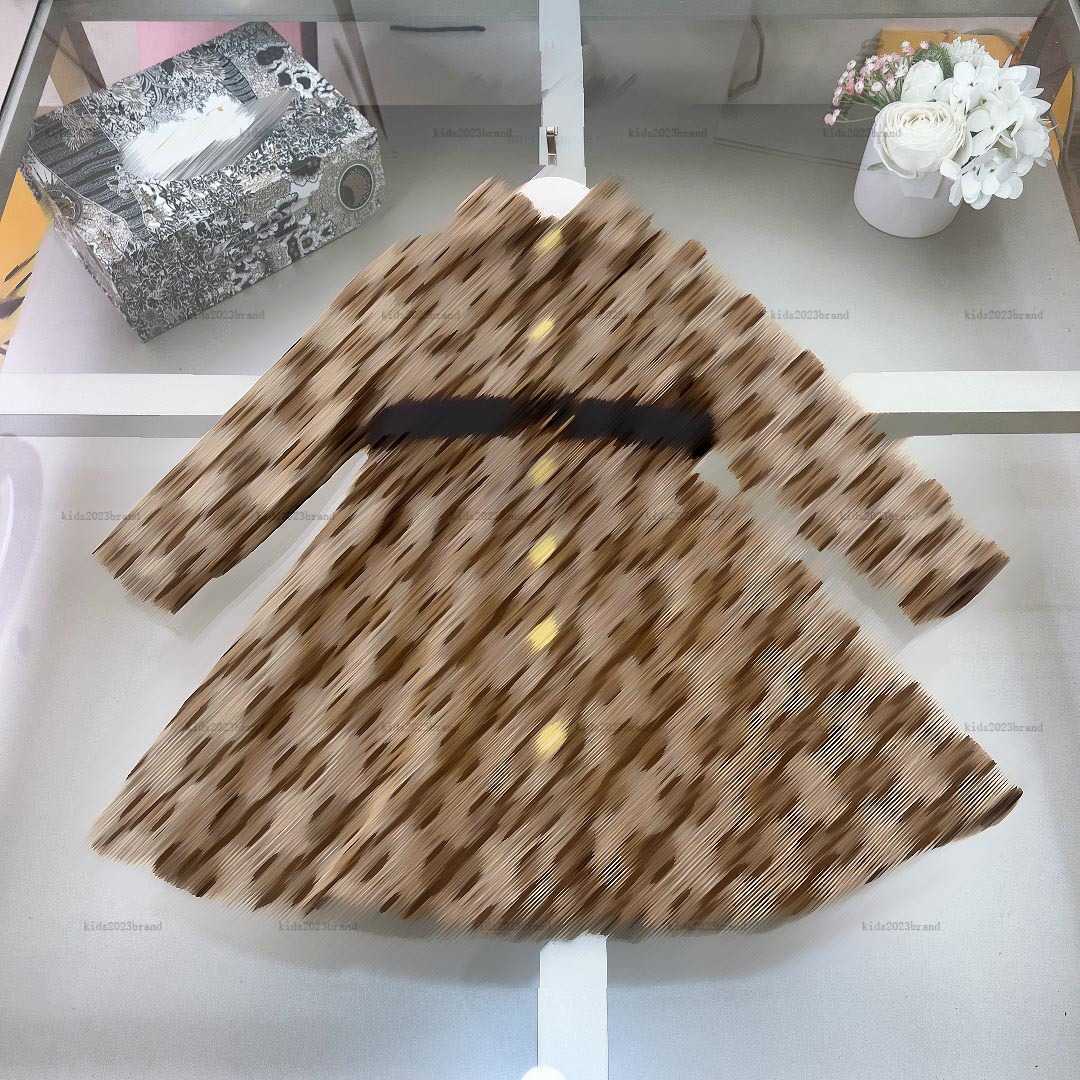 New kids lapel dress Long sleeved girl skirt with belt Size 110-160 baby clothes Full print of letter logo child frock Jan20-image-940830424