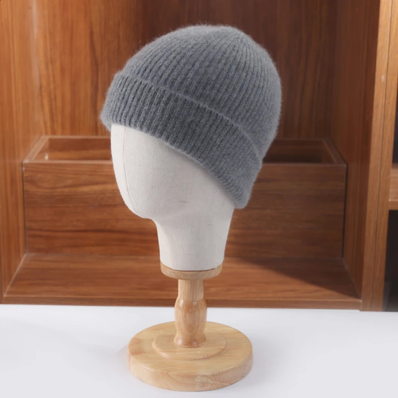 100%Merino Wool Beanies For Women Men Winter Warm Soft Solid Knitted Thick Skullies Cap Flipped Heap Pullover Cap Ski Bonnet 250814