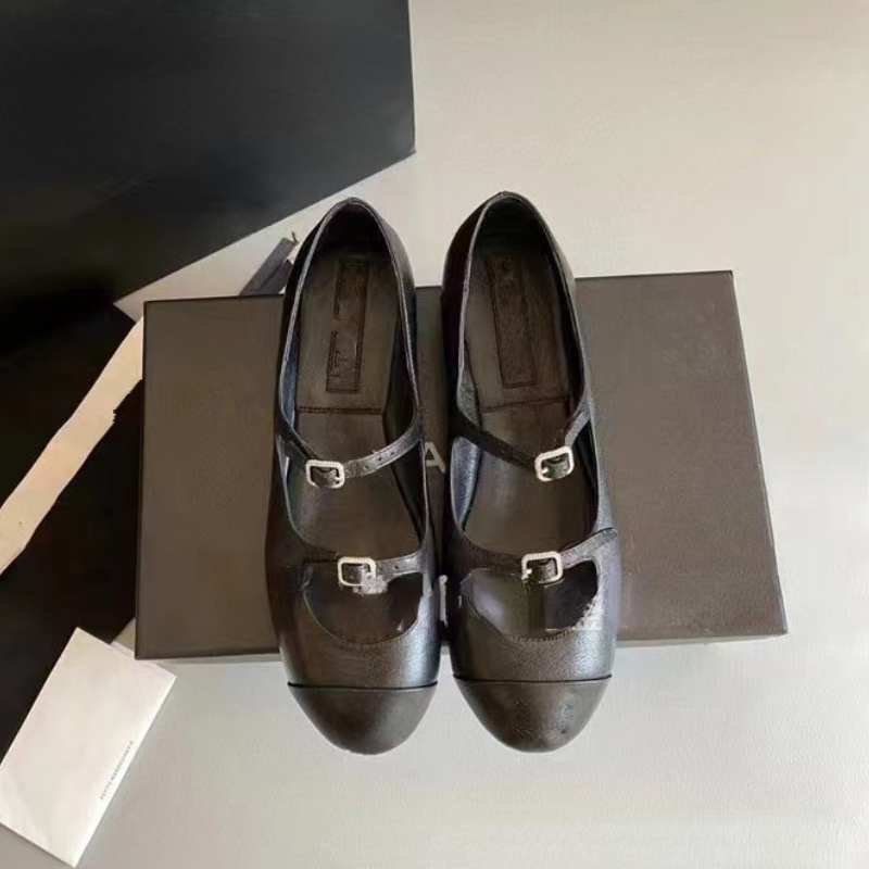 Brand Ballet Flats Designer Women's Shoes Double Buckle Round Toe Mary Jane Shoes-image-977722155