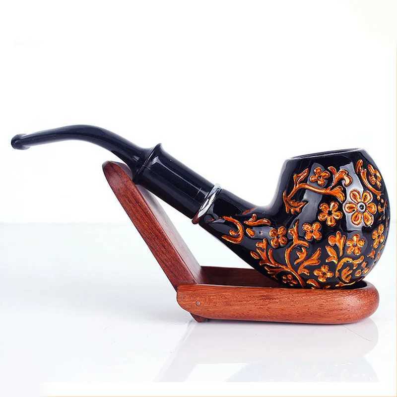 E Flower Resin Wood Smoking Pipe Handmade Portable Tobacco Pipe ic Bent Pipes Cigar Tube As Best Gift In Stock Y250207-image-1043771699