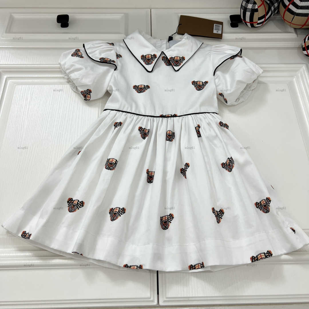 designer girl lapel dressshirt brand kids Printing dresses for big girls fashion dress hubble-bubble sleeve Short sleeve cotton dress Pleated ski-image-846869822