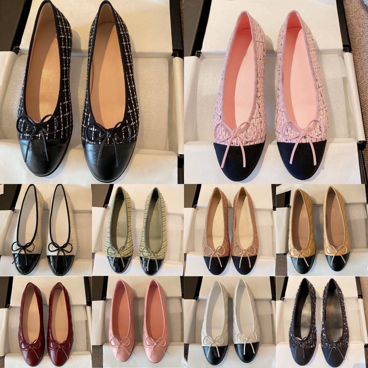 Chaussures de robe de créateur Ballet en peau d'agneau Flats de chaussures Bouc à nœud papillon beige noir blanc rose nude bleu femme de mariage