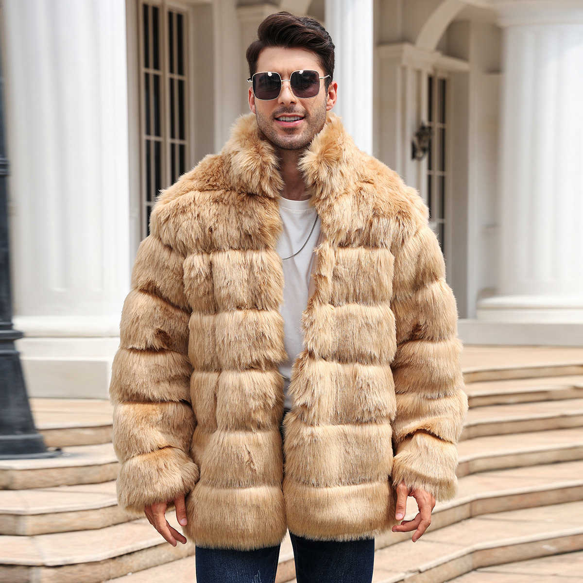 Real Fur Coat Mens Natural Fox Fur Coats Transition Collar Luxury Winter Mens Coat High Quality Warm W241009