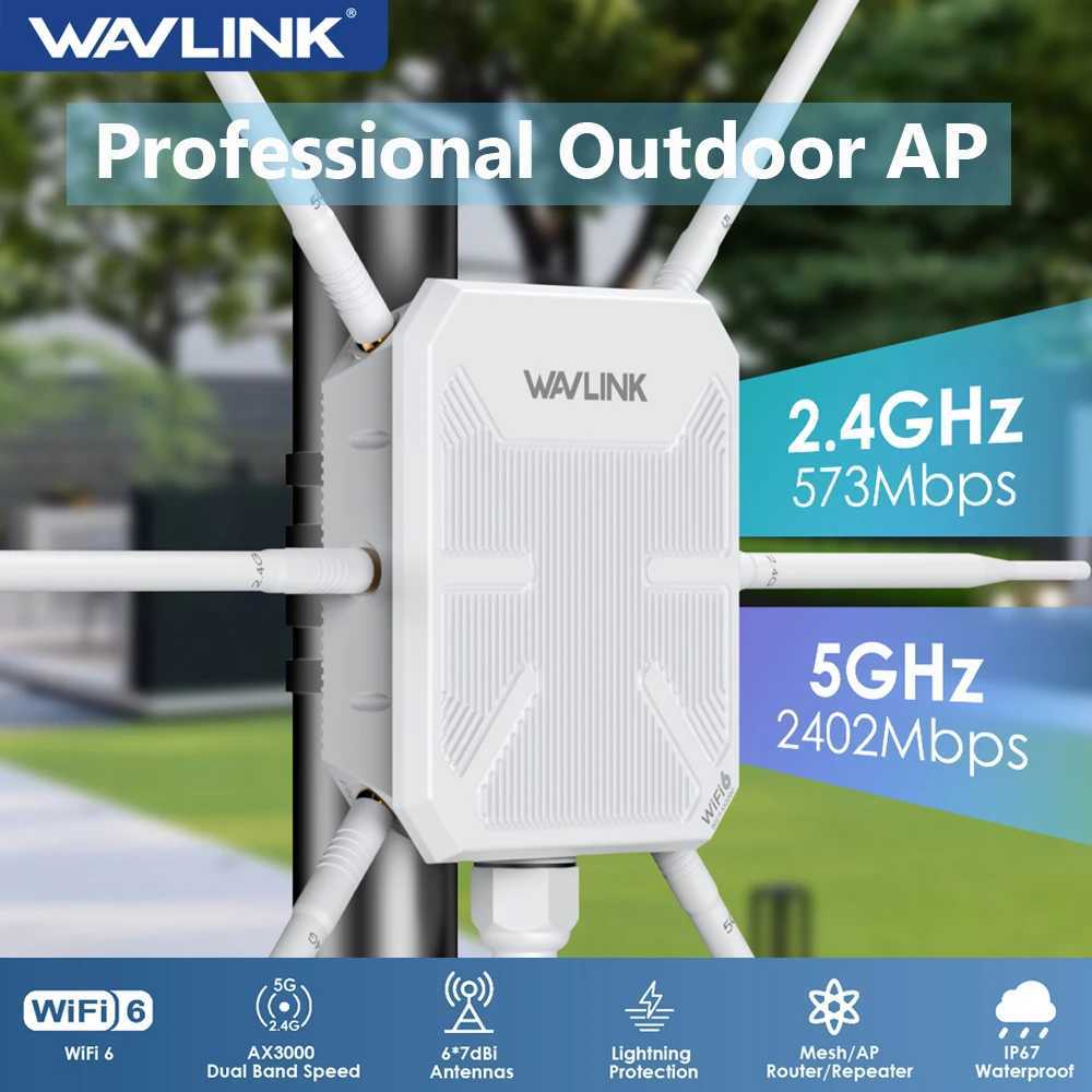 Routers WAVLINK High Power WiFi6 Long Range Outdoor Access Point Dual Band 2.4G+5G WiFi Mesh Extender Booster with PoE IP67 Weatherproof CL250207-image-1043839766