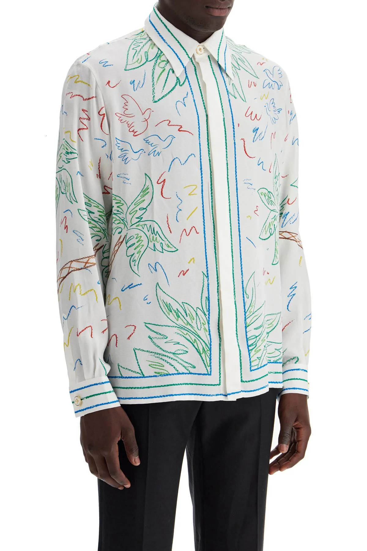 25ss Casblanca Coconut Tree Sicilian Vacation Silk Cardigan Shirts New Product Casual Long Sleeved Lapel Hawaii Beach Shirt Button Up Men Fashion De